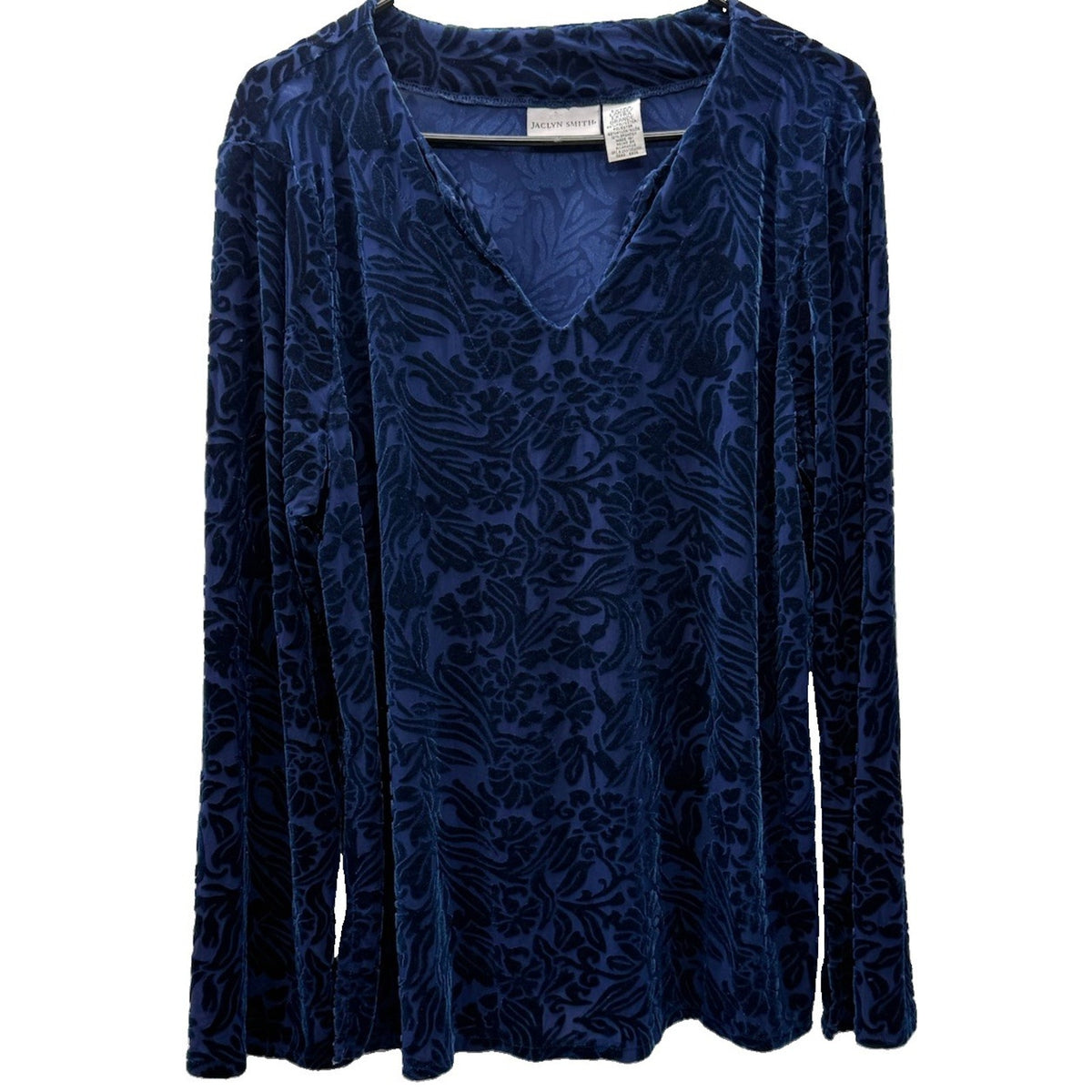 Jaclyn Smith Women’s Extra Large Blue Burnout Velvet Floral Top Long Sleeve