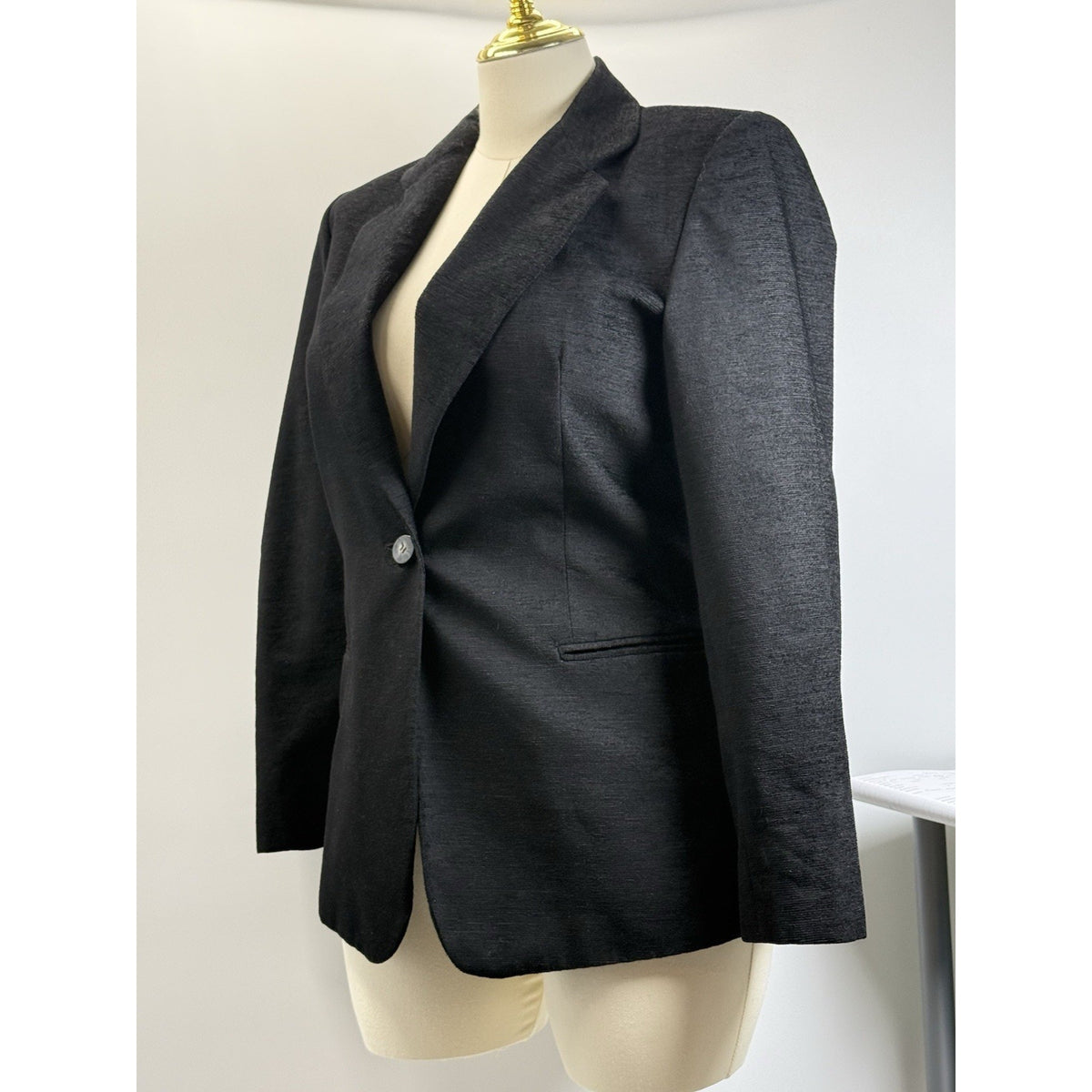 Finity Studio Black Textured Blazer Jacket Women Size 10 Career Minimalist Y2K