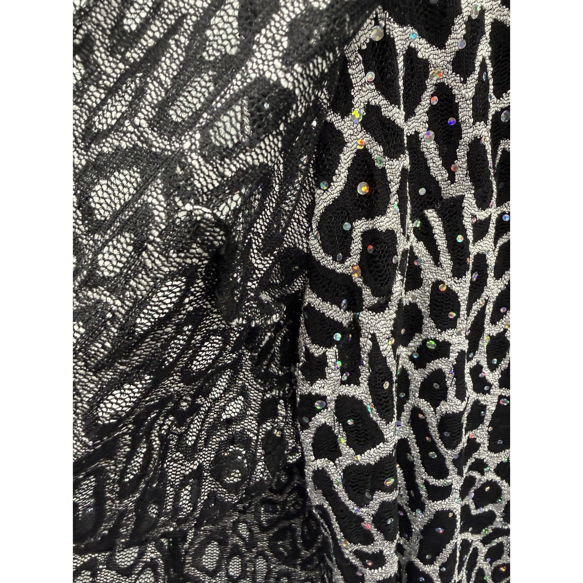 R&M Collection Sequin Open attached twinset Jacket Black/Silver Animal Print 12