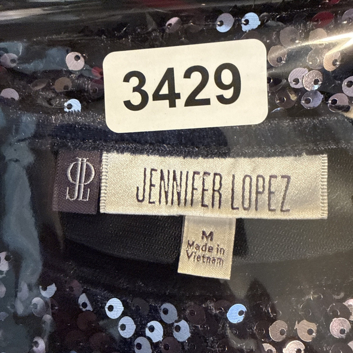Jennifer Lopez Womens Top Medium Purple Black Sequined Top Short Sleeves