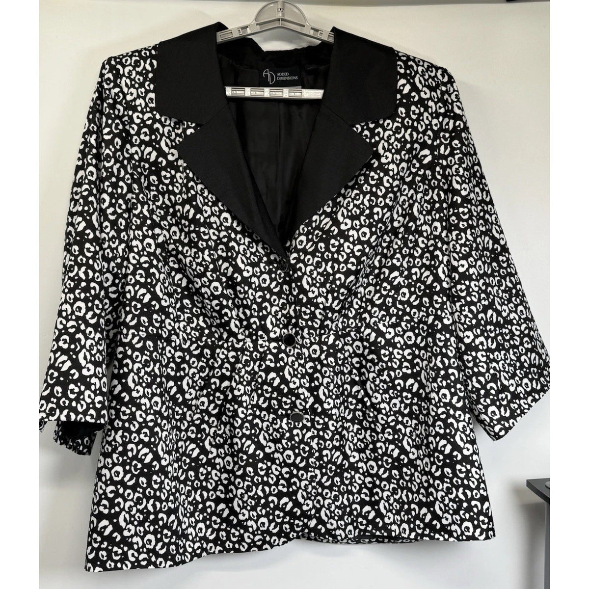 Added Dimensions Leopard Print Blazer 3X Black White Animal Print Jacket Chic