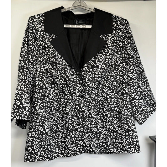 Added Dimensions Leopard Print Blazer 3X Black White Animal Print Jacket Chic
