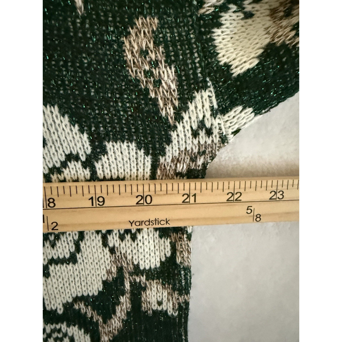 Vintage Holiday Time Sweater Womens L Green Lurex Metallic Floral Made USA
