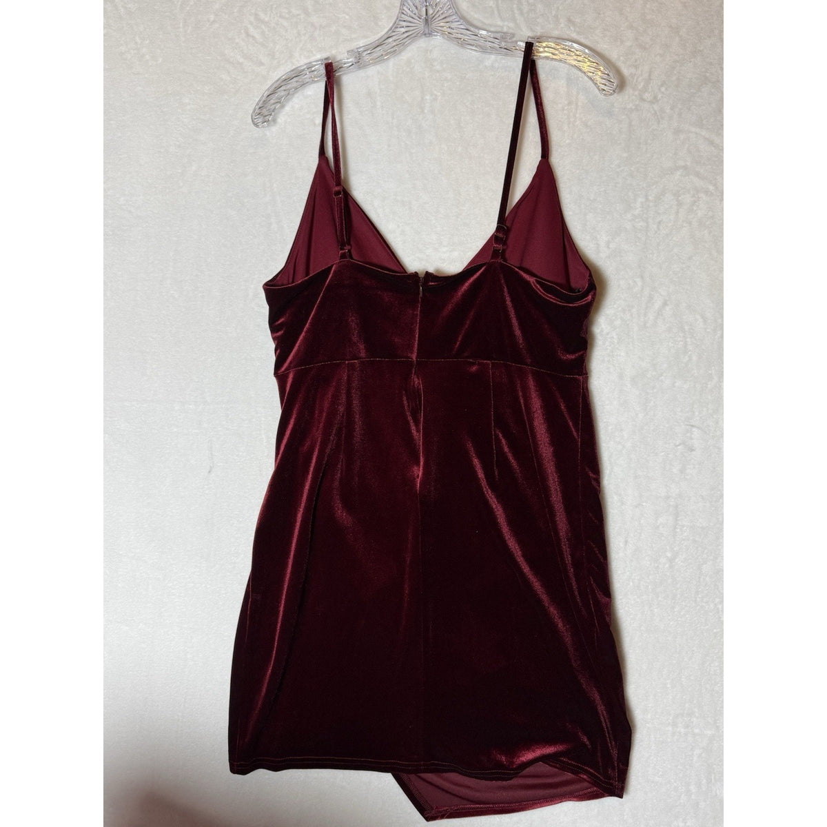 FOREVER 21 Womens Plus 0X Burgundy Velvet V Neck Strappy Mini Slip Dress Zip