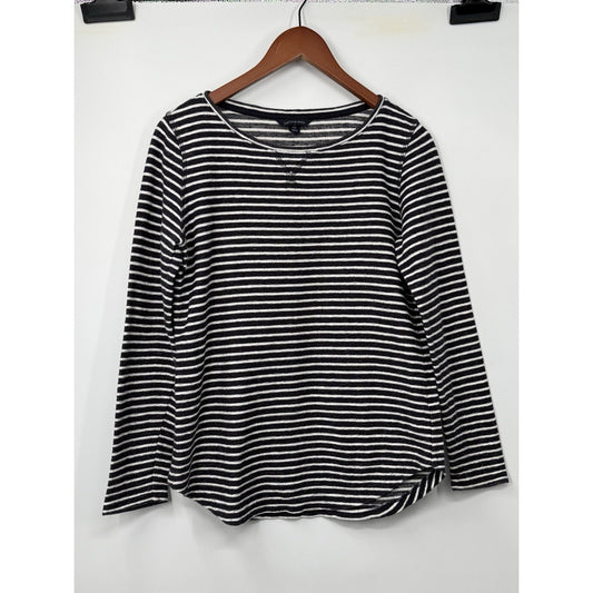 Lands’ End Black White Striped Knit Top Womens 6–8 Long Sleeve Pullover