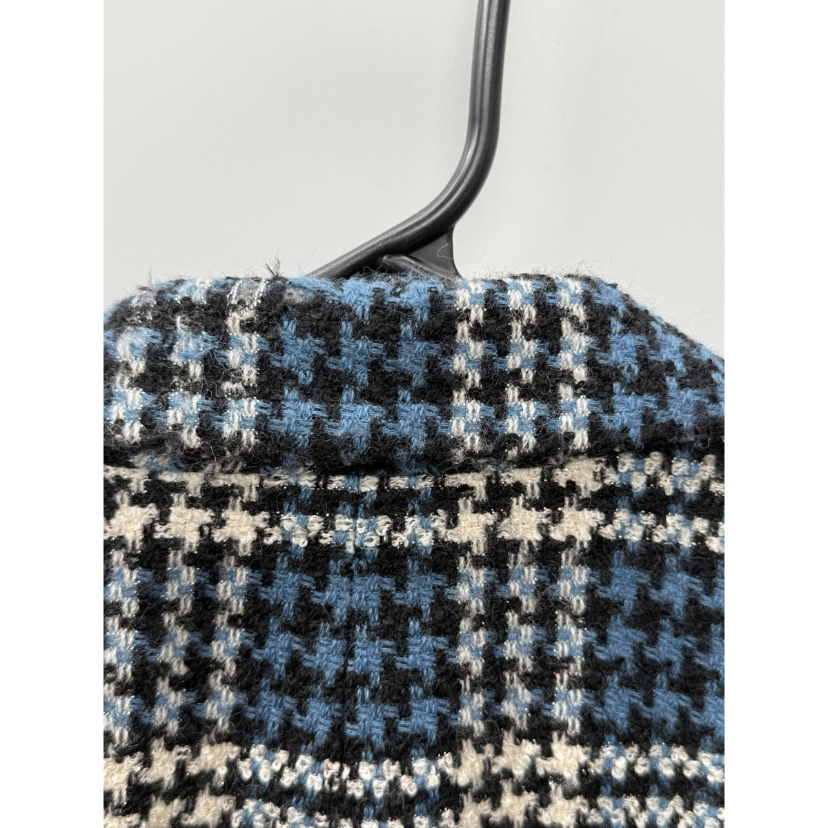 Elisabeth Liz Claiborne Womens 14 Wool Blend Plaid Blazer Metallic Blue Black