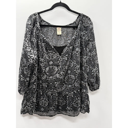 Faded Glory XXL 20 Velvet Burnout Sheer Top Grey Floral Whimsigoth Fairy