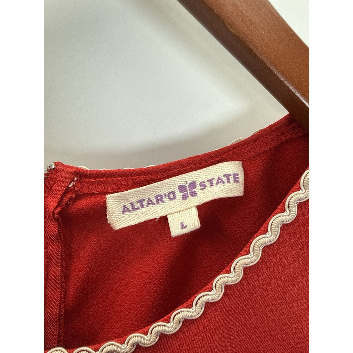 Altar’d State sleeveless red Dress ric rac trim detail Women Sz Large