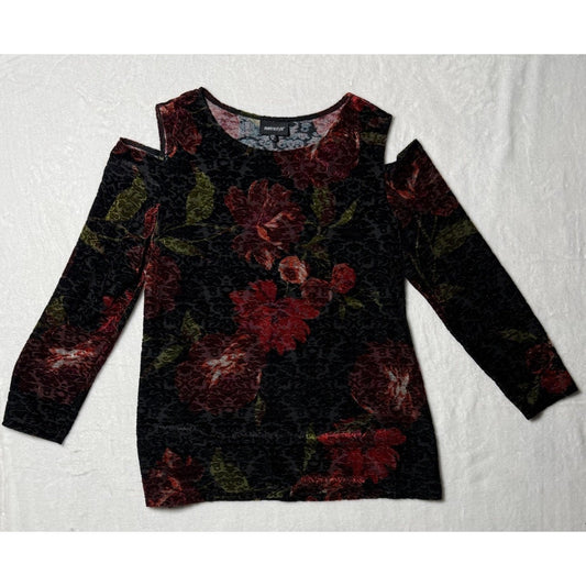 Metrostyle XL Whimsy Goth Velvet Burnout Floral Cold Shoulder Top Dark Romantic
