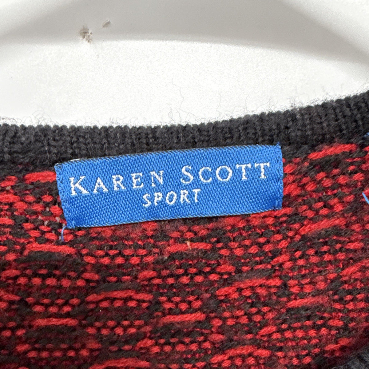 Karen Scott Sport Women’s Cardigan Sweater L Red/Black Knit Acrylic Button