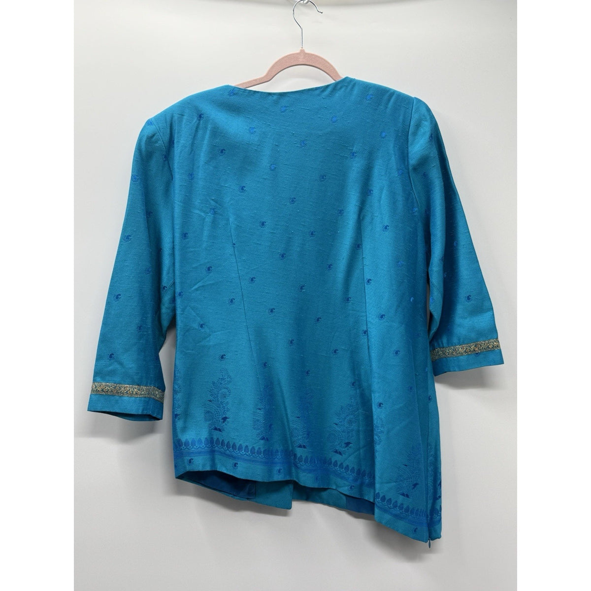 Laura Henson Womens Size 12 Teal Jacquard Asymmetrical Jacket Top Vintage