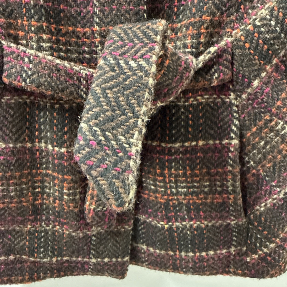 Cab Womens Tweed Wool Blend Vest Brown Pink Plaid Belted Button Front S