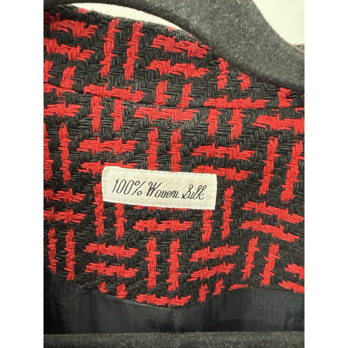 Ann May 100% Silk Woven Blazer Jacket Womens Large Red Black Textured