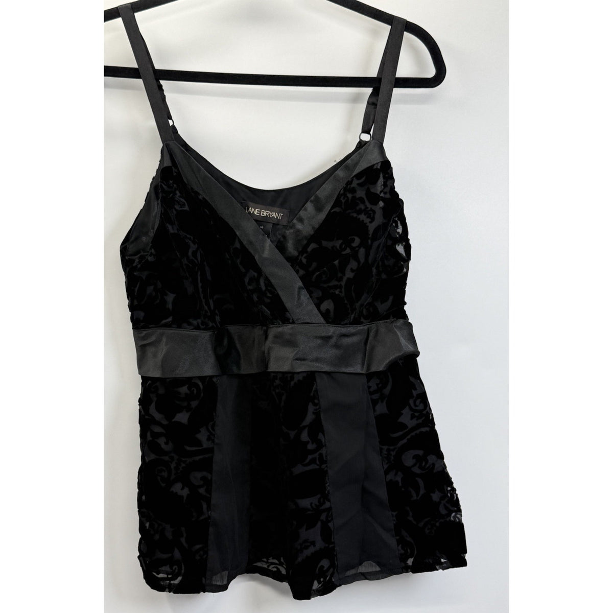 Lane Bryant Velvet Burnout Cami Top 14 Black Satin Tie Gothic Romantic Y2K Party