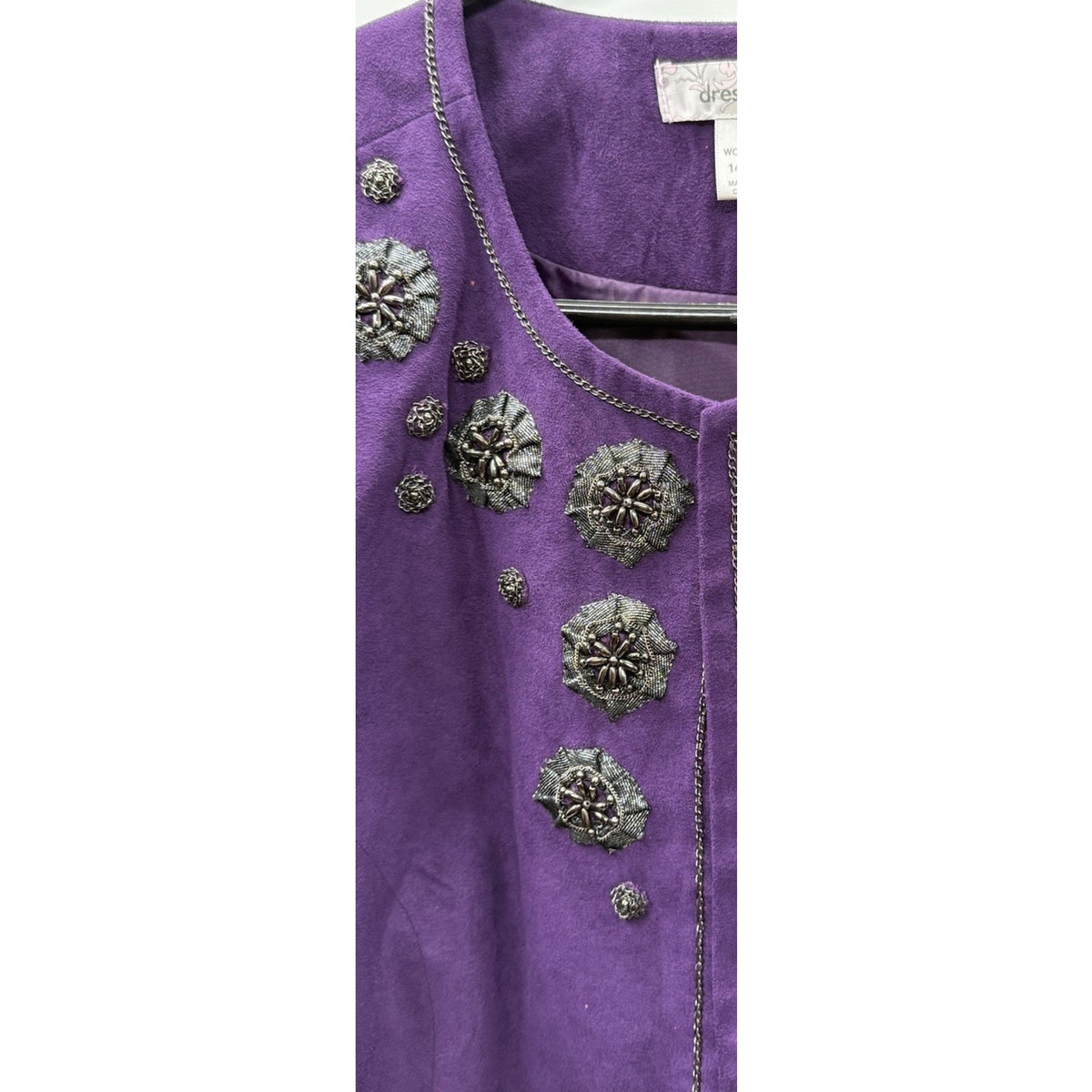 Dress-barn Jacket Woman’s Plus Size 14/16 Purple Embellished Open Front Blazer