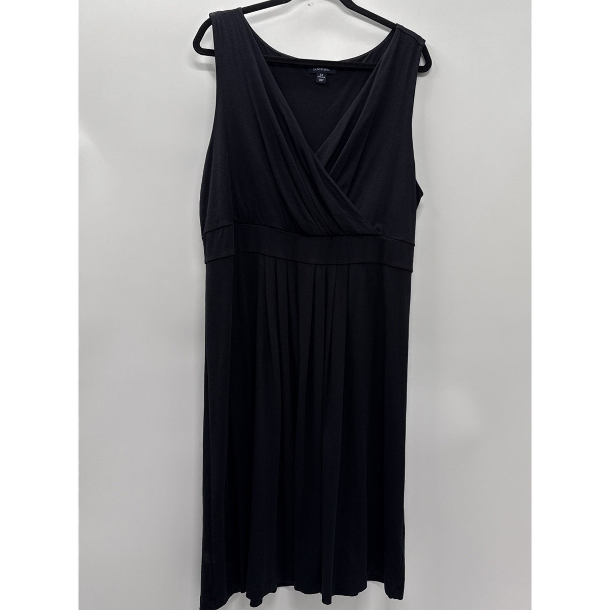 Lands’ End Plus Size 2X Faux Wrap Knit Dress Black Casual Sleeveless