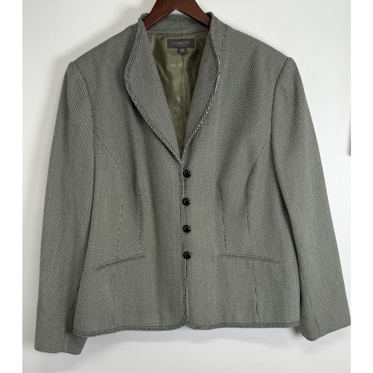 Liz Claiborne Blazer Jacket 22W Green Black Heavyweight Structured No Stretch