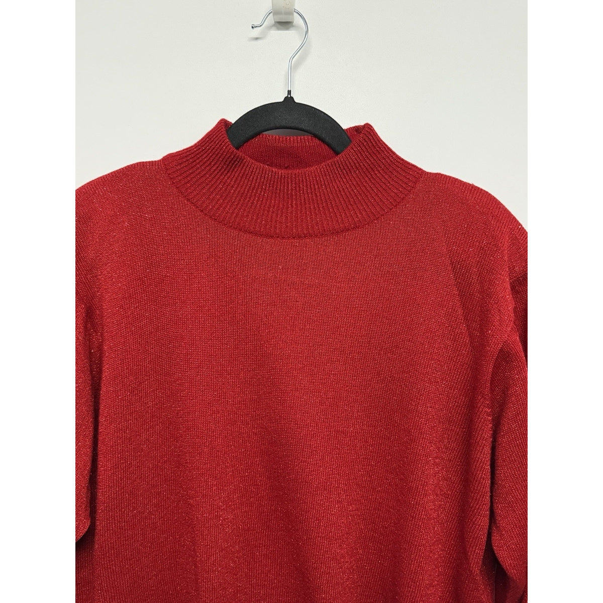 Vtg Dressbarn Woman Holiday Mockneck Sweater 14/16 Red Sparkle Shoulder Pads