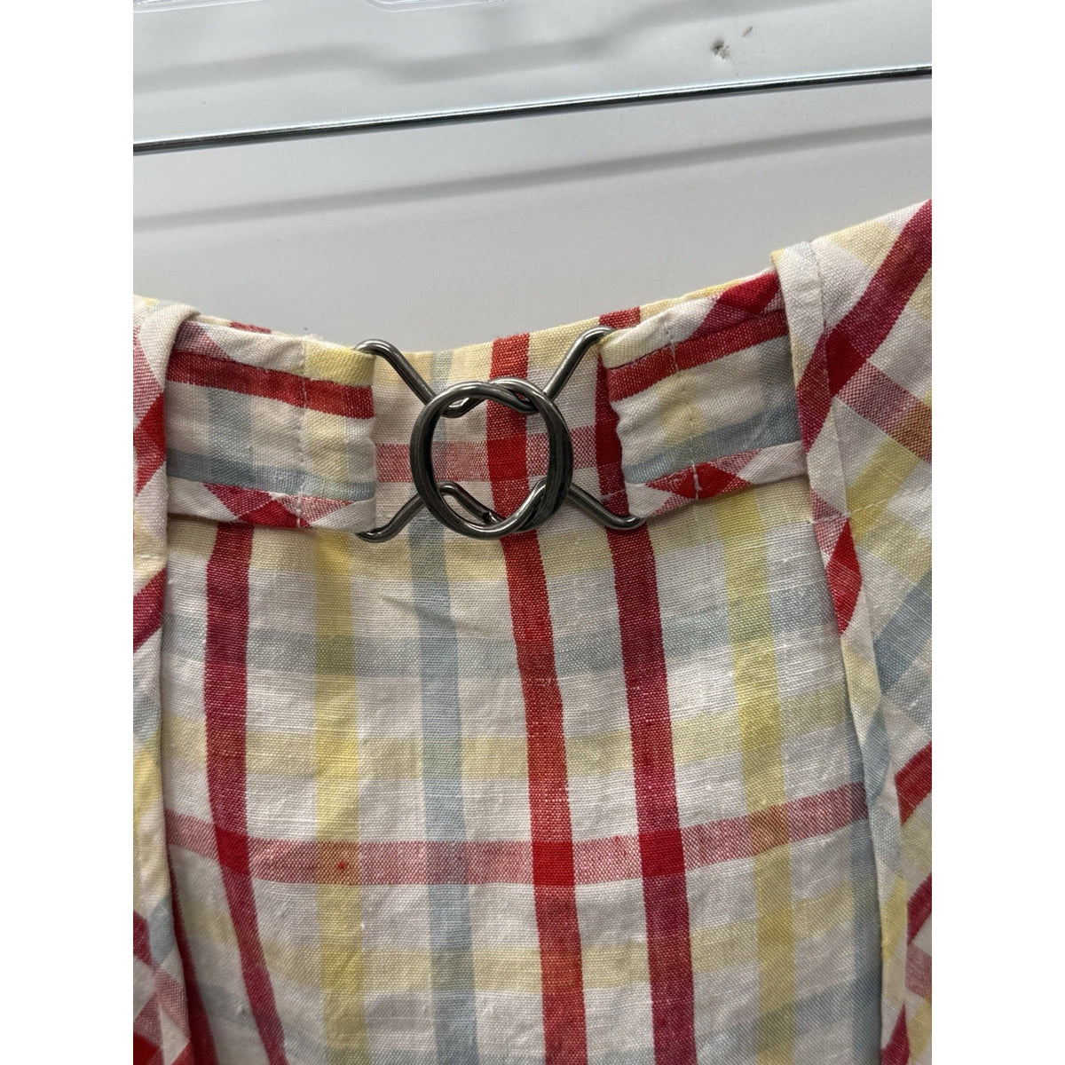 DKNY NWT 100% Linen Plaid Skirt Size 6 Vegas Red Ring Detail Pockets $198 MSRP