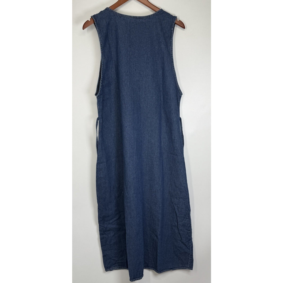 T&R Denims Embroidered Denim Sleeveless Midi Dress Womens L Button Front Vintage