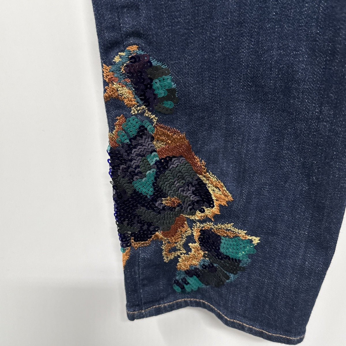 Chico’s So Slimming Girlfriend Jeans Women 12 Sequin Embroidered Ankle Denim Pan