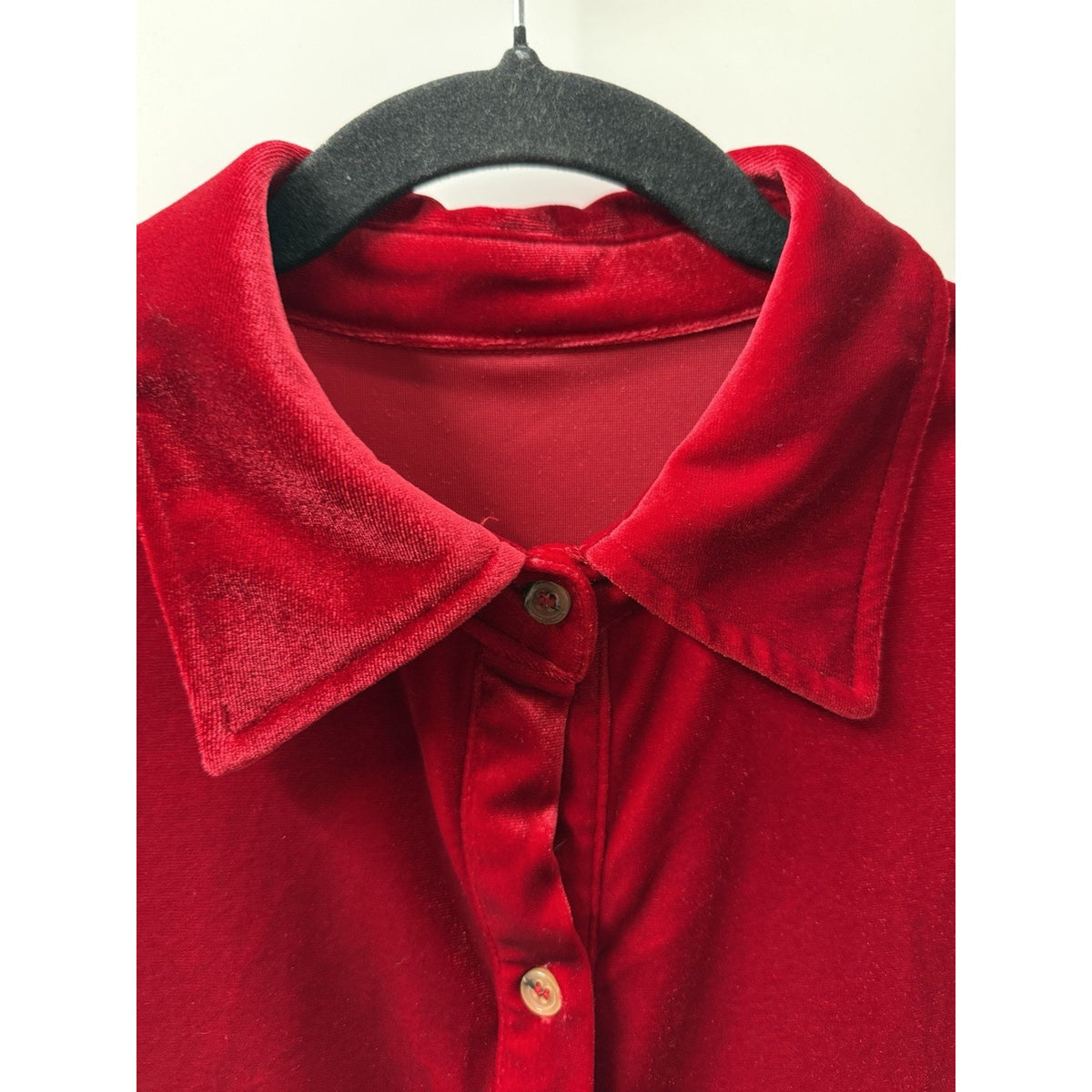 Womens Red Velvet Babydoll Dress M Button Front Long Sleeve Holiday Whimsigoth