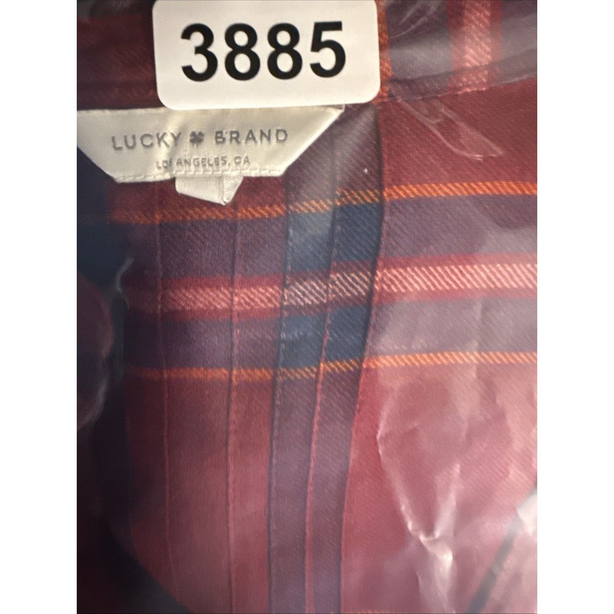 Womens Lucky Brand Sz L Long Sleeve Red Plaid V-Neck Pullover Top