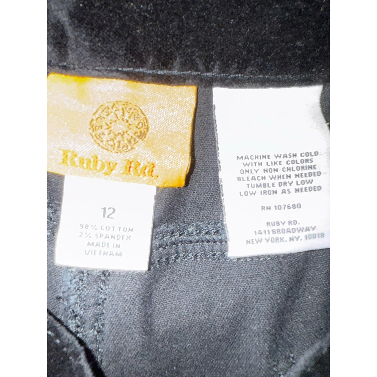 Ruby Rd. Black Faux Suede Pants Size 12 Stretch Cotton Blend 5 Pocket
