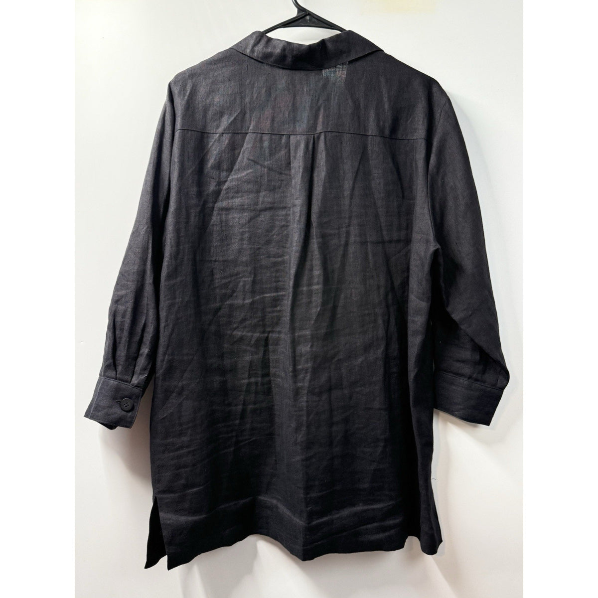 Harve Benard Black Linen Embroidered Jacket Shirt Womens 14 Floral Button Up