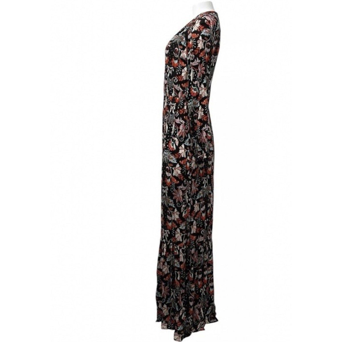 New York & Company Women Black Maxi Dress W/Floral Print Size Small Long Sleeve