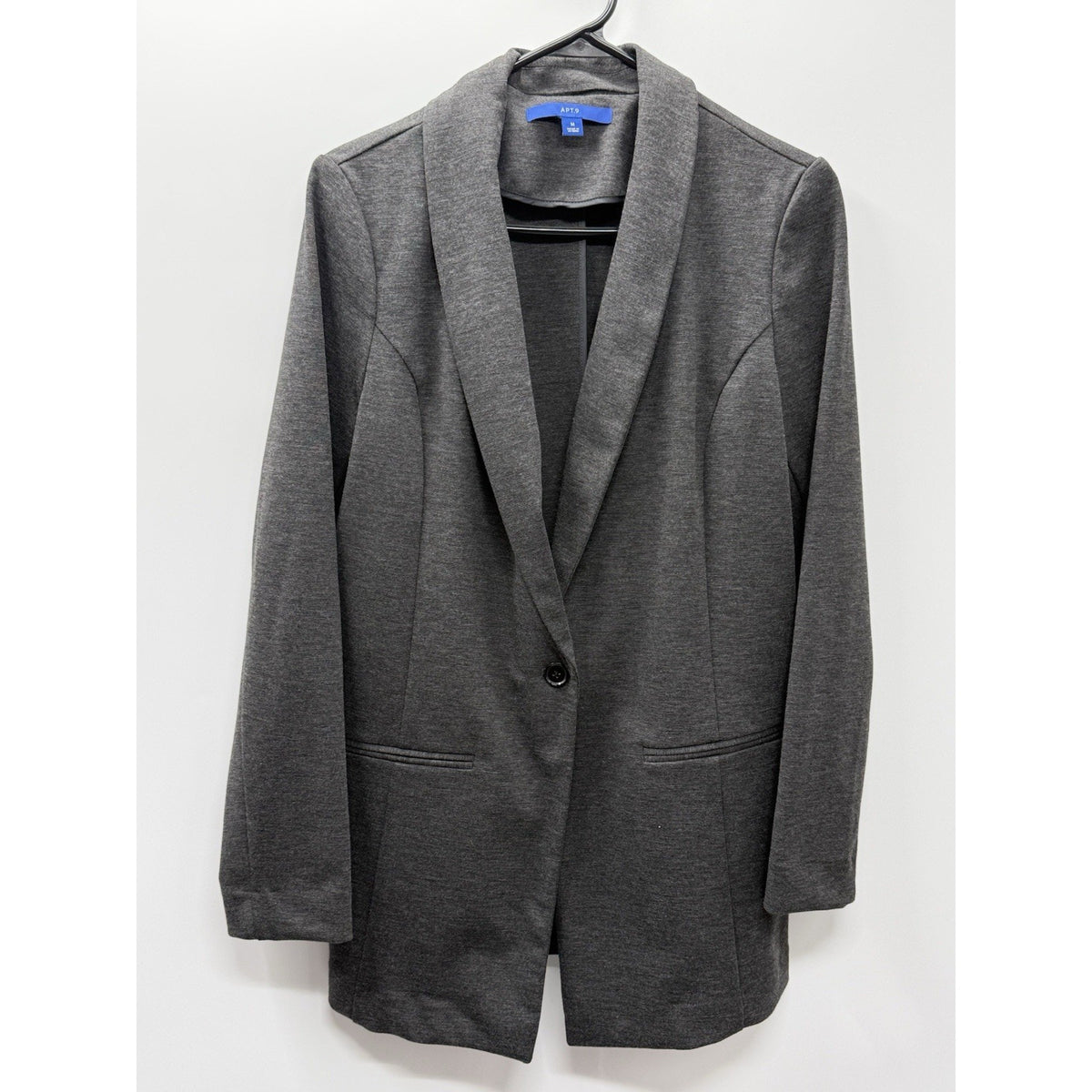 Apt 9 Women M Gray Knit Blazer Stretch Open Front Career Workwear Longline