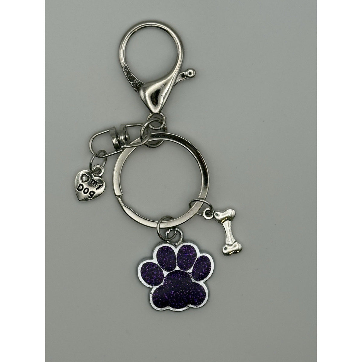 Midnight Purple Paw Print Dog Keychain Purse Charm Dog Lover Gift Handmade