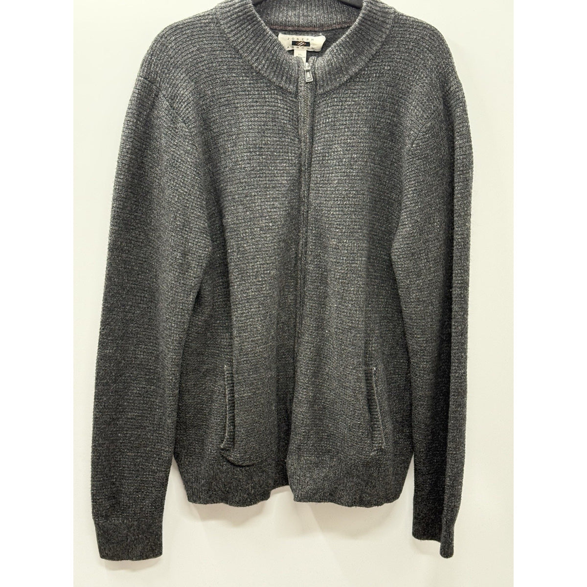 Joseph Abboud Men XL Wool Blend Full Zip Sweater Jacket Charcoal Gray Pockets