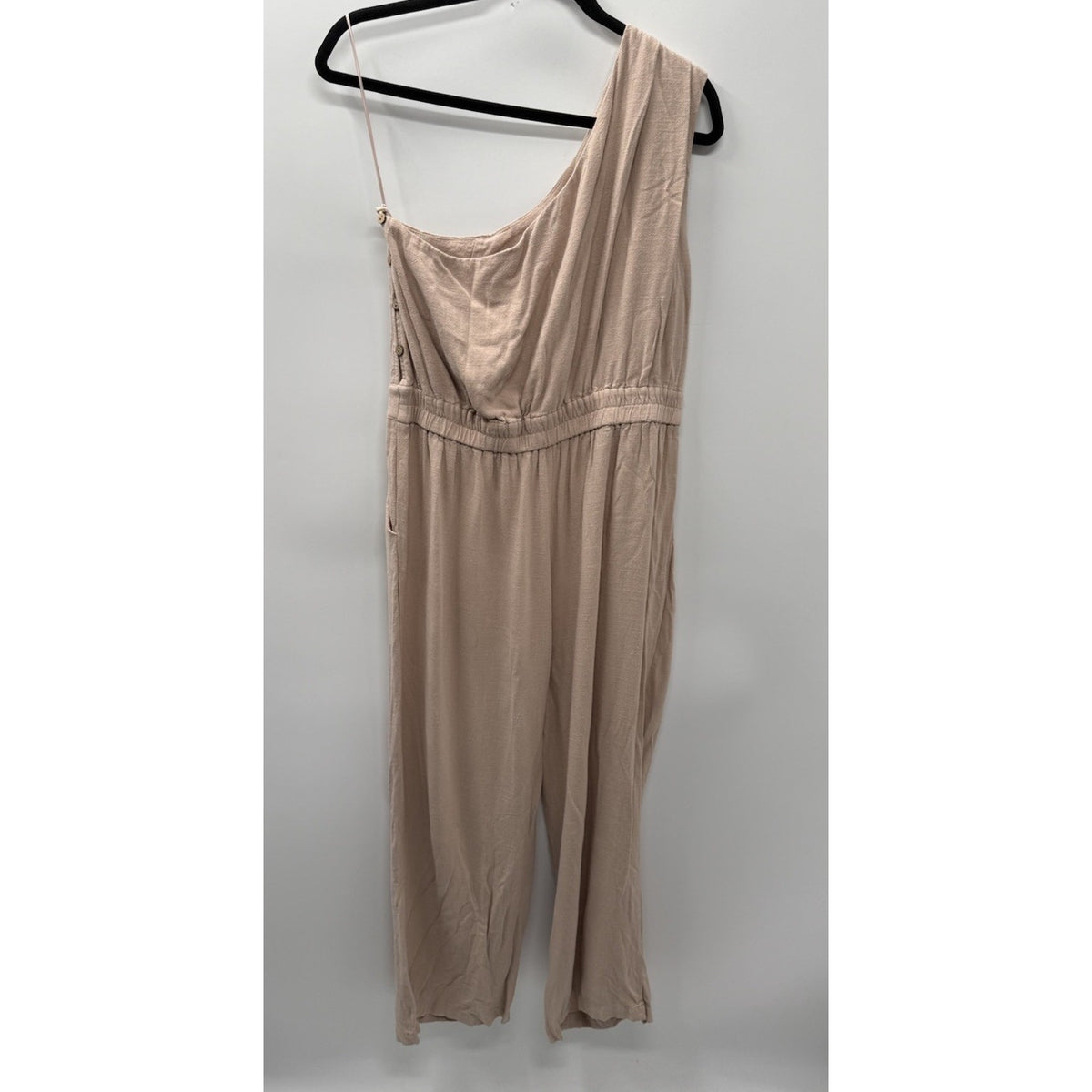HEYSON Women L One Shoulder Wide Leg Jumpsuit Beige Taupe Boho Minimalist