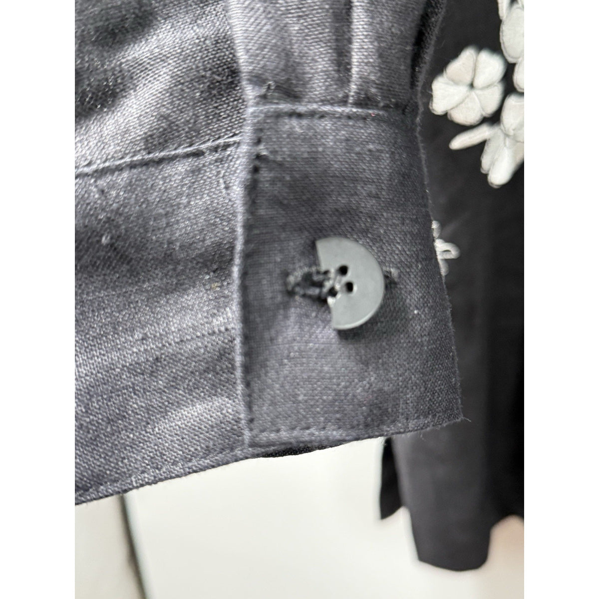 Harve Benard Black Linen Embroidered Jacket Shirt Womens 14 Floral Button Up