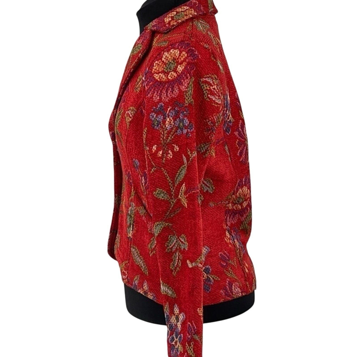 Parsley & Sage Boho Artsy Floral Jacket Red Woven Texture Button Front SZ Small