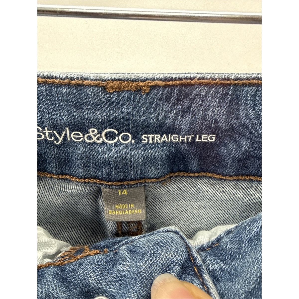 Style & Co. Womens Sz 14 Straight Leg Jeans Blue Floral Print 5 Pocket Boho