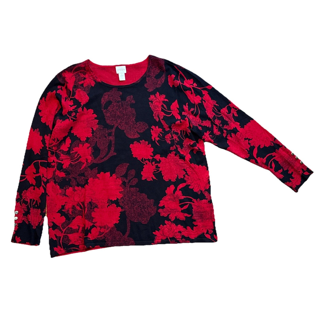 Chico's 3 (16/18) Sweater Top Womens Floral Long Sleeve Knit Classic
