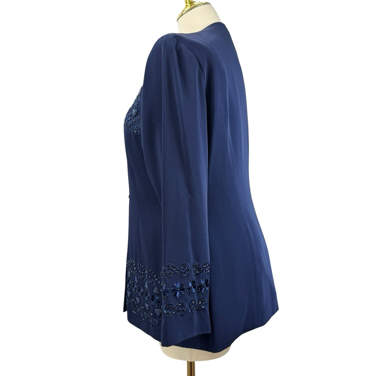 Justin Taylor Beaded Jacket Navy Blue Embellished Blazer Whimsigoth 18 Vintage
