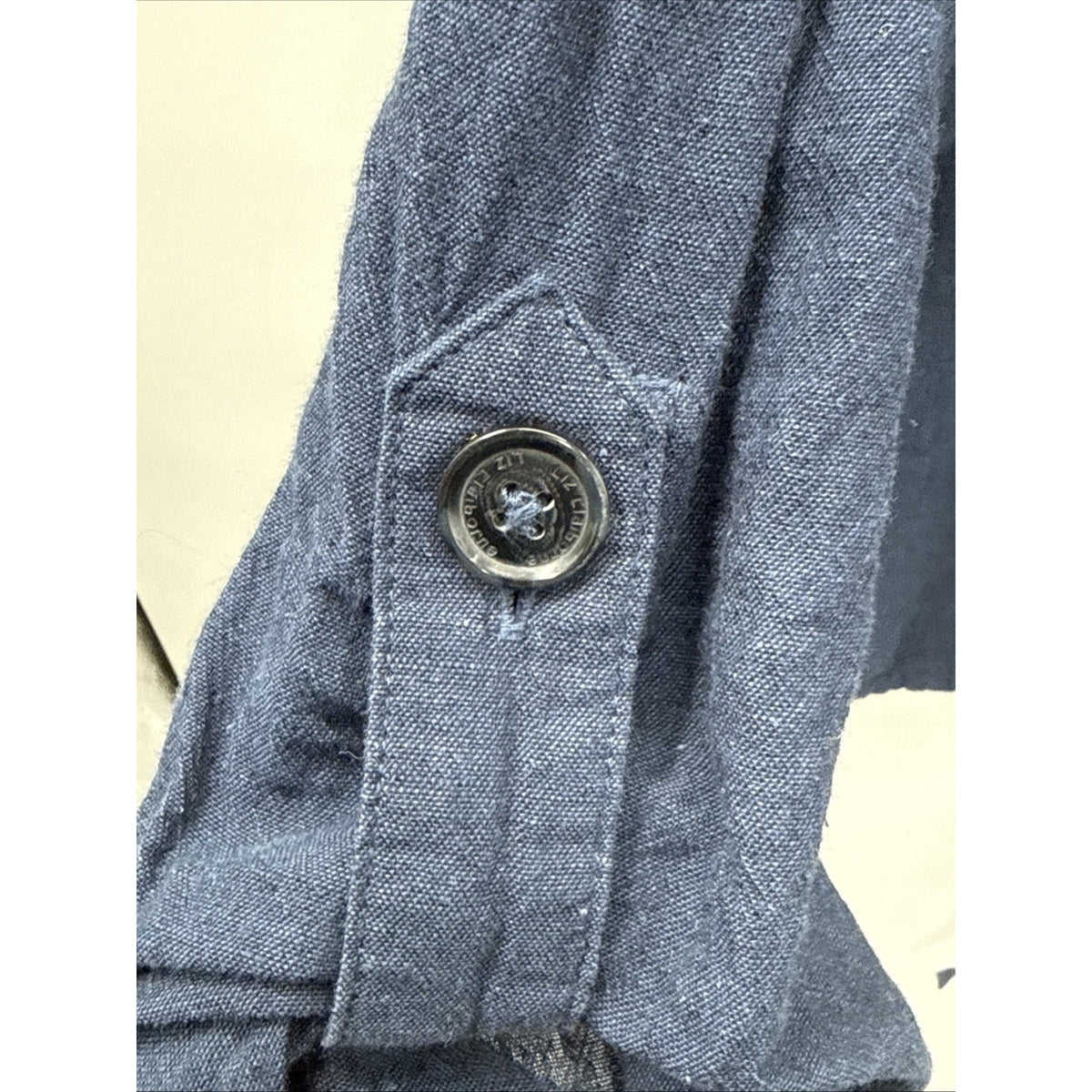 Liz Claiborne Woman XL Blue Linen Blend Shacket Roll Tab Sleeve Minimal Resort