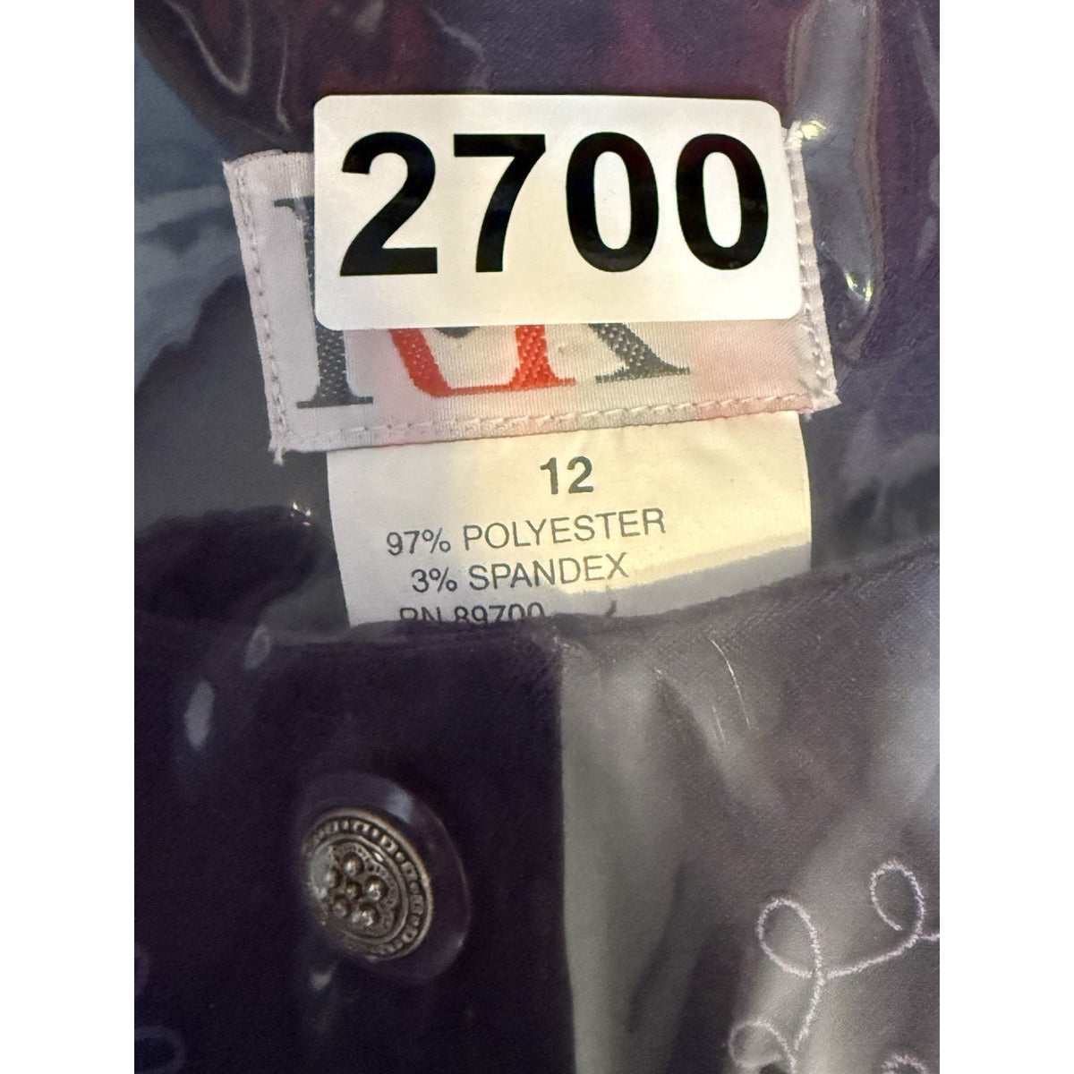 R&K Originals Purple Embroidered Button Front Jacket Women’s Size 12 Unlined
