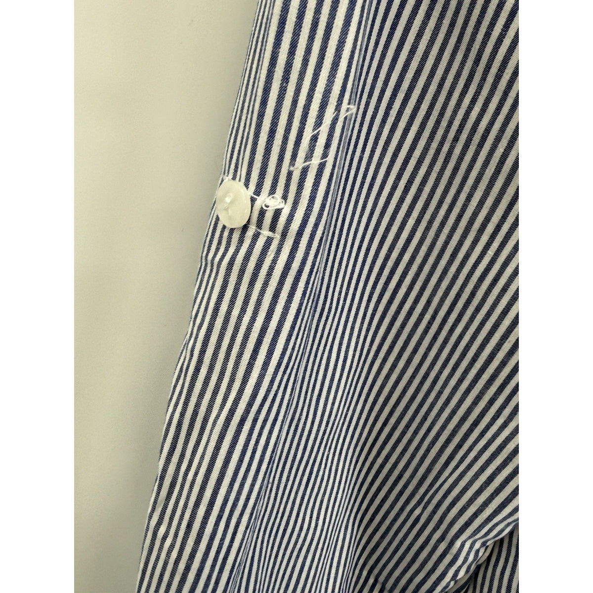 Love Potion Striped Blue White Embroidered Floral Collared Cotton Blouse Large