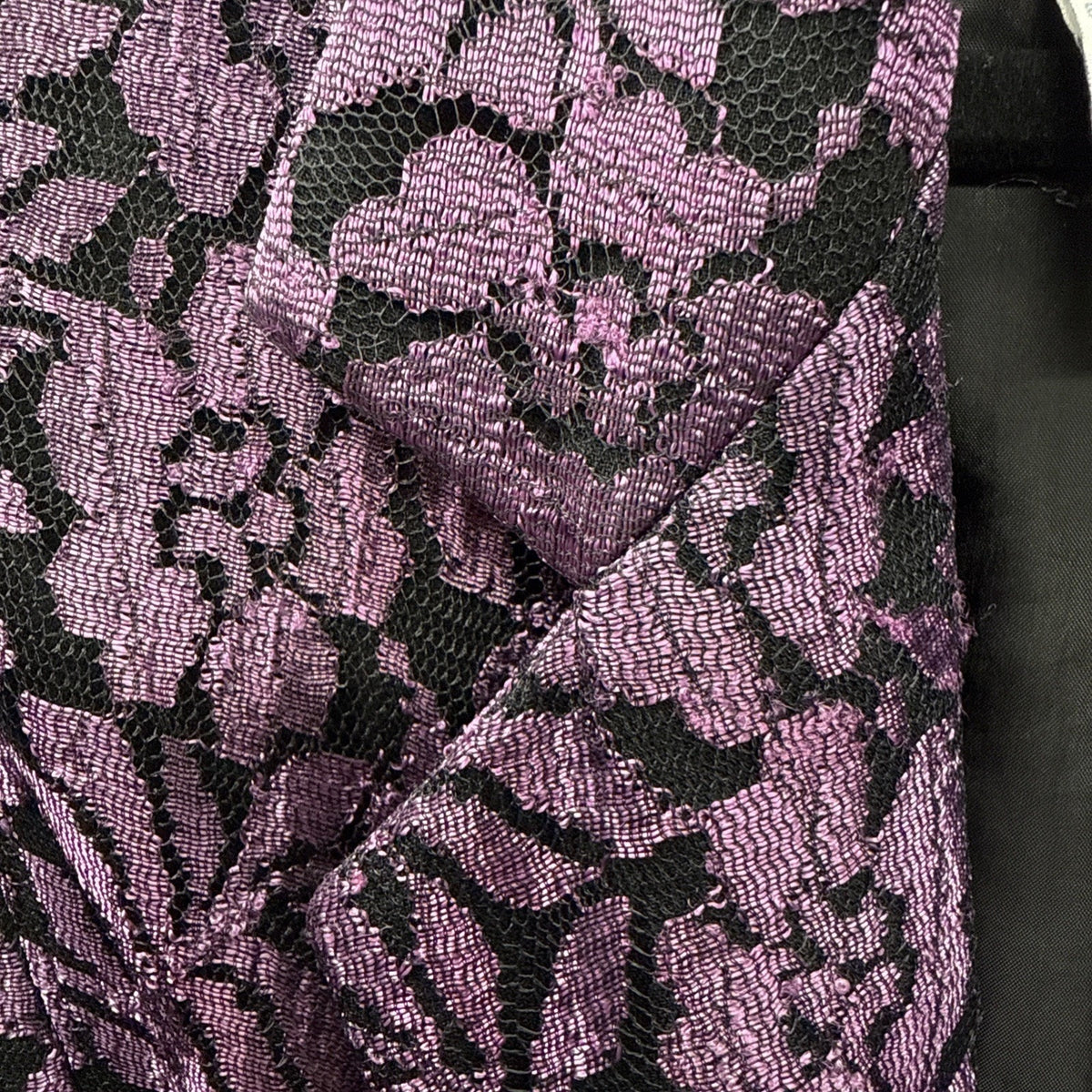 QPS Size 12 Purple Black Floral Brocade Blazer Jacket Pockets Lined Statement