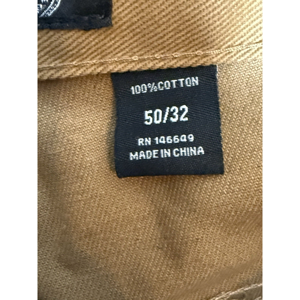 Mens Tan Cotton 5 Pocket Pants Size 50x32 Straight Leg Casual Chino Workwear