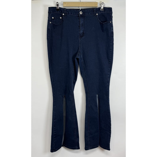 Ashley Stewart Dark Wash Bootcut Jeans Stretch Front Slit Hem Women’s Size 18