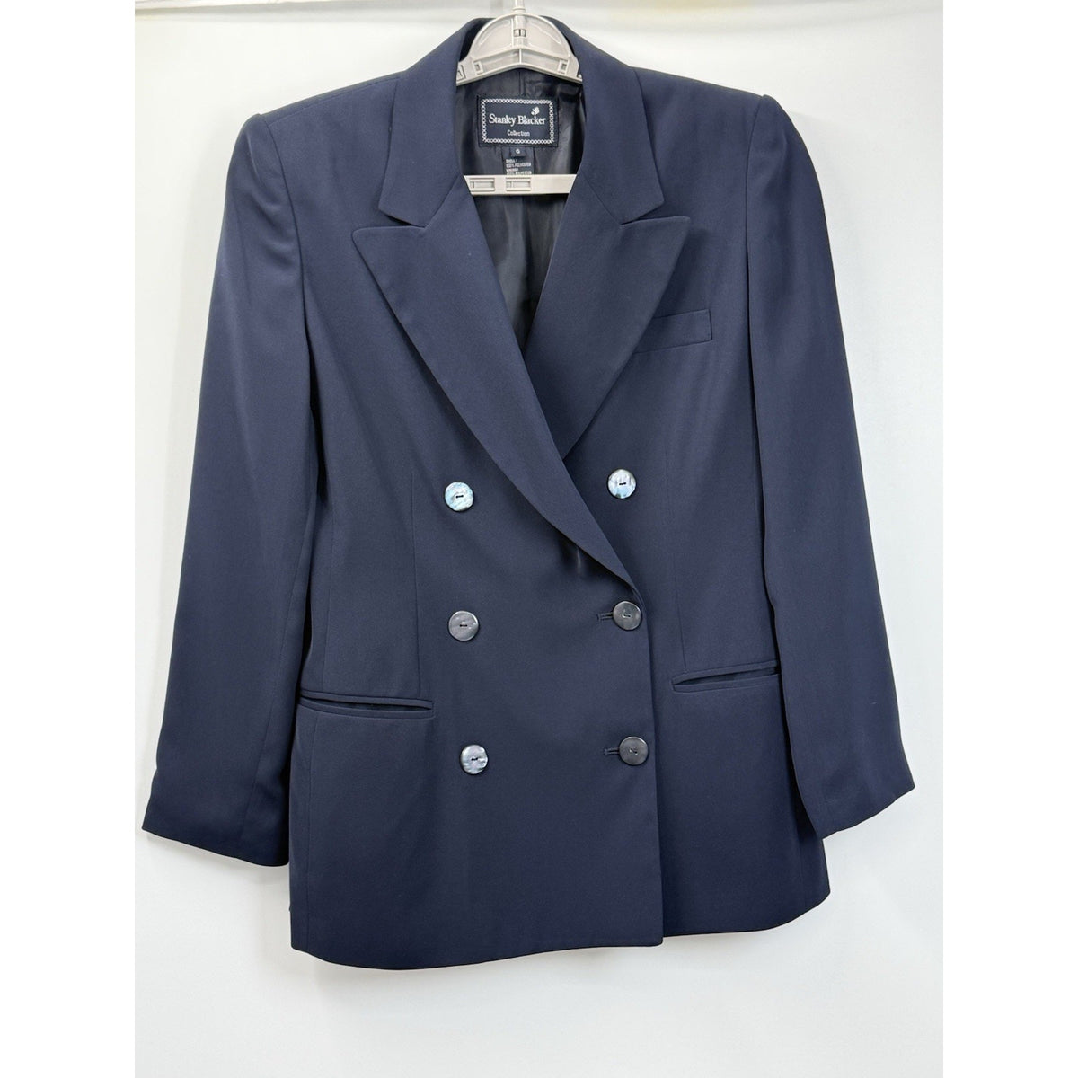 Stanley Blacker Collection Navy Blazer Womens 6 Double Breasted 90s Minimalist