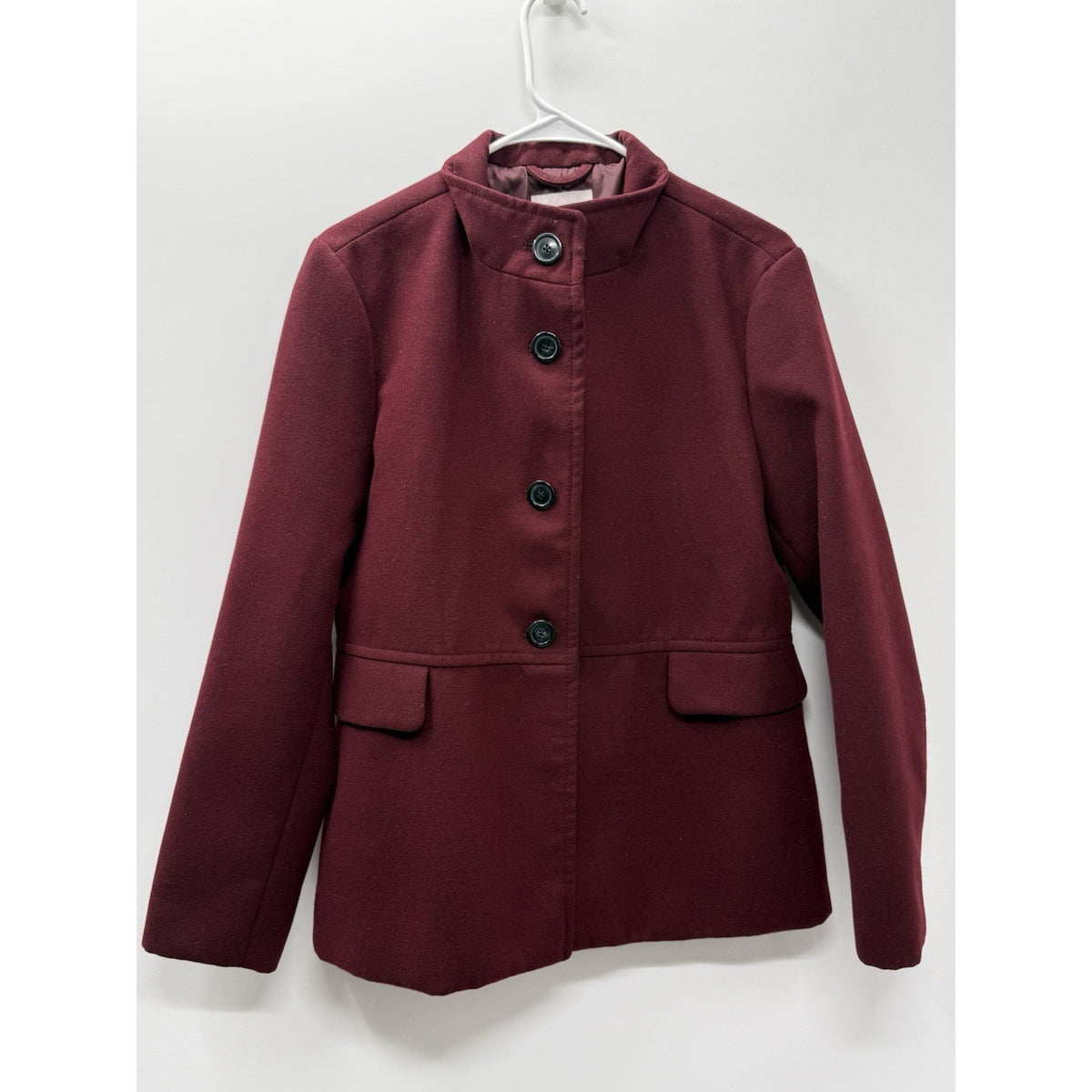 Old Navy Womens L Burgundy Coat Button Front Mock Neck Lined Career Jacket