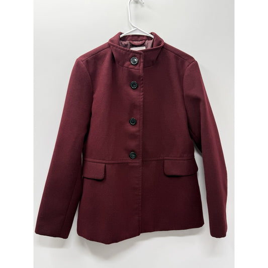 Old Navy Womens L Burgundy Coat Button Front Mock Neck Lined Career Jacket