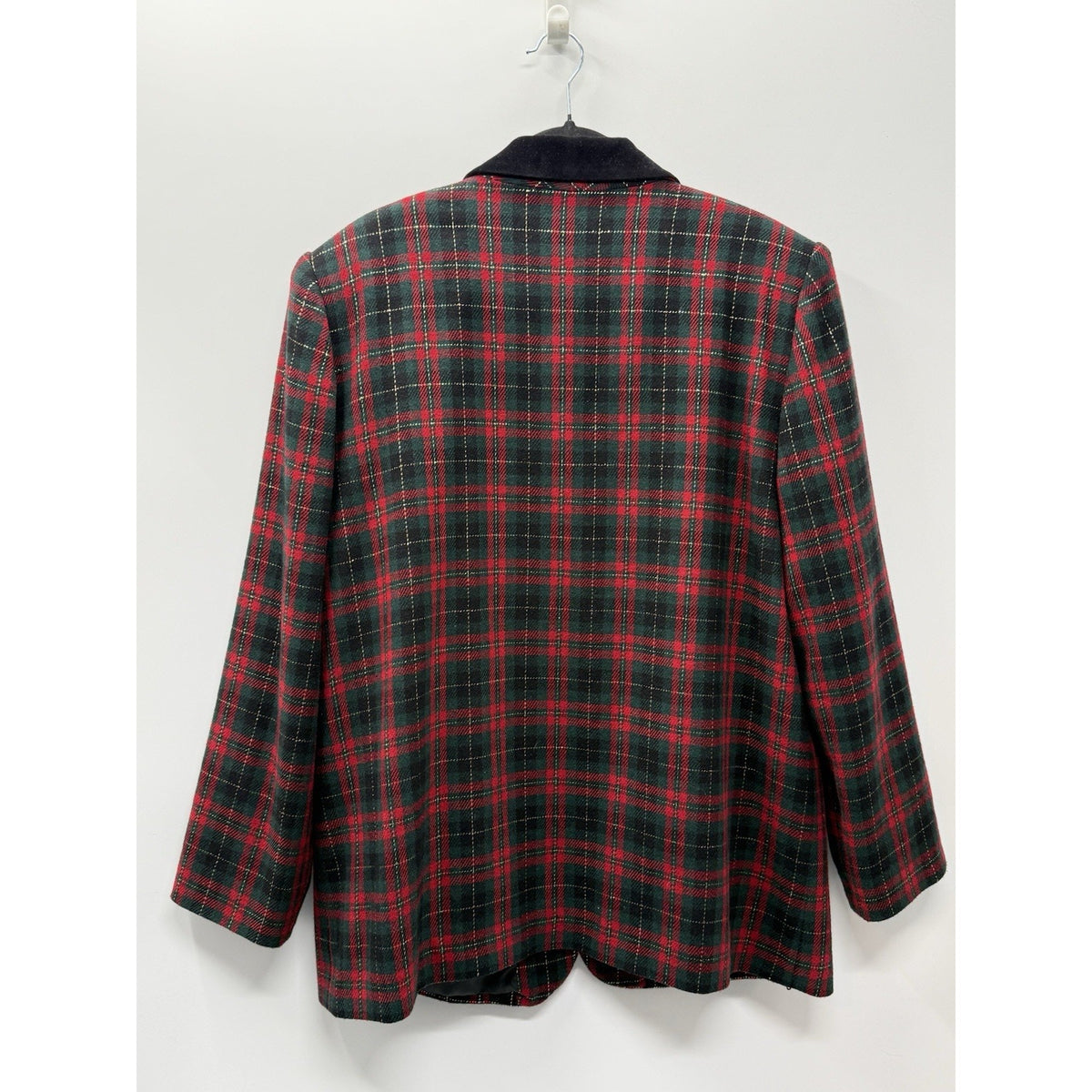 Sag Harbor Plaid Blazer Jacket Women 18 Red Green Black Velvet Holiday Christmas