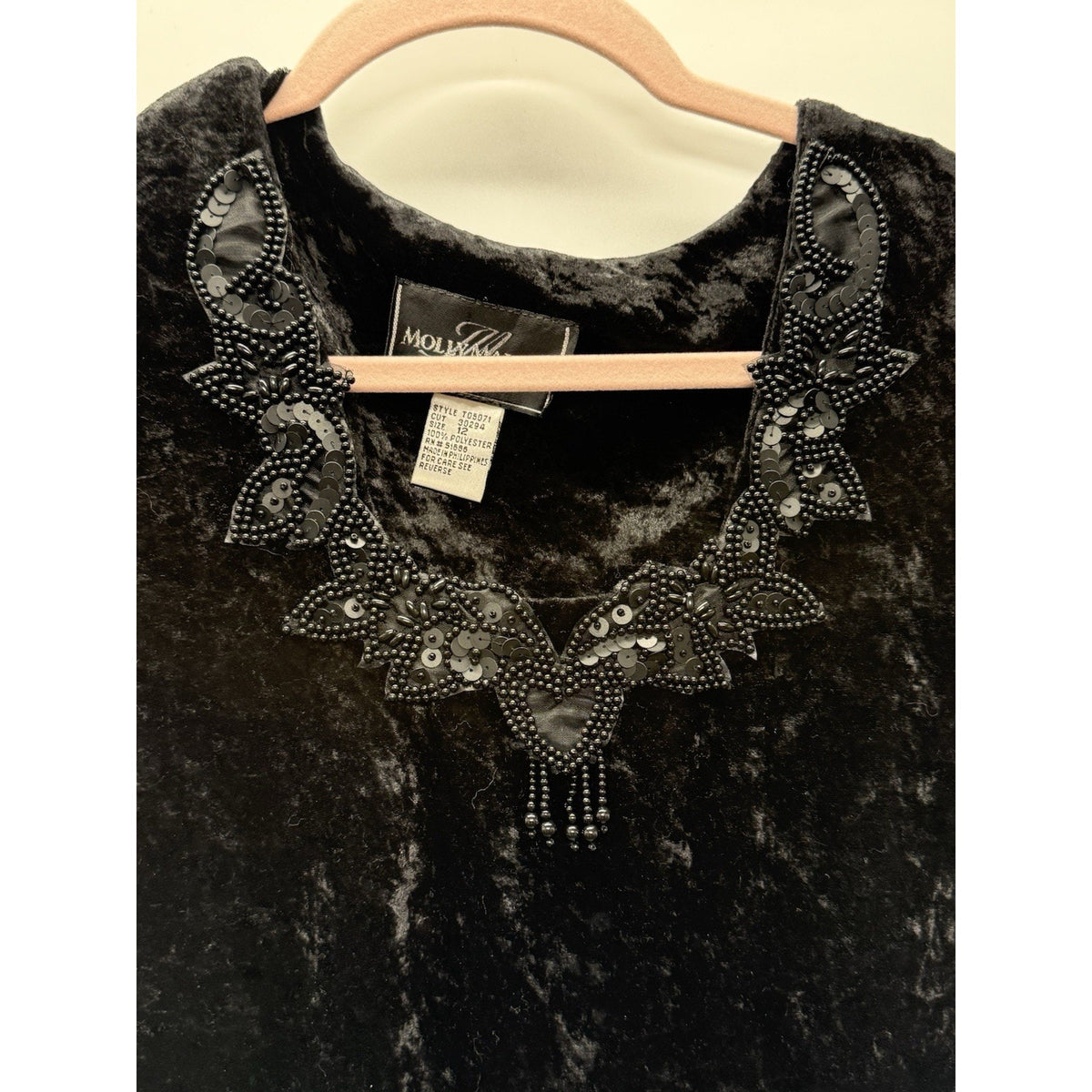 Molly Malloy Black Velvet Dress Beaded Neck Gothic Romantic Whimsigoth 12